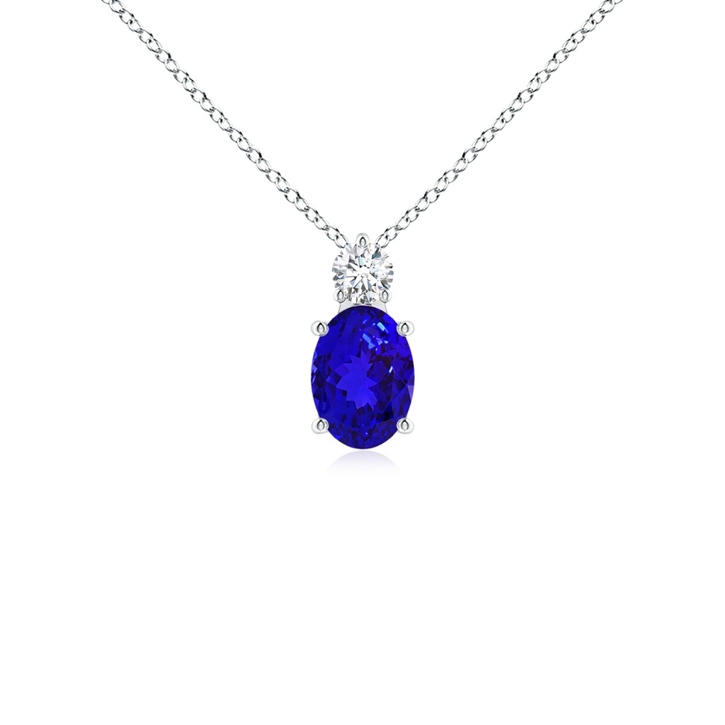 7x5mm AAAA Oval Tanzanite Solitaire Pendant with Diamond in White Gold