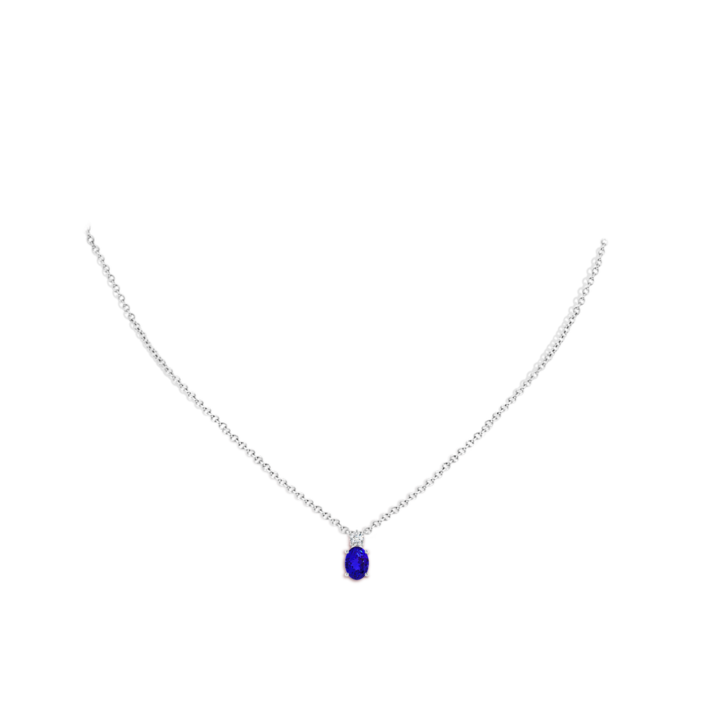7x5mm AAAA Oval Tanzanite Solitaire Pendant with Diamond in White Gold Body-Neck