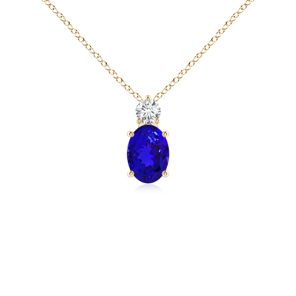 7x5mm AAAA Oval Tanzanite Solitaire Pendant with Diamond in Yellow Gold