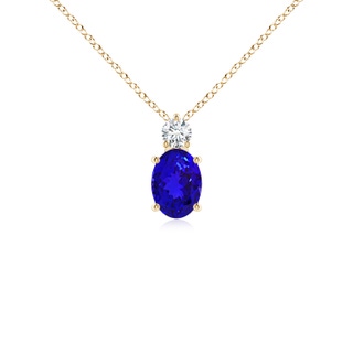 7x5mm AAAA Oval Tanzanite Solitaire Pendant with Diamond in Yellow Gold