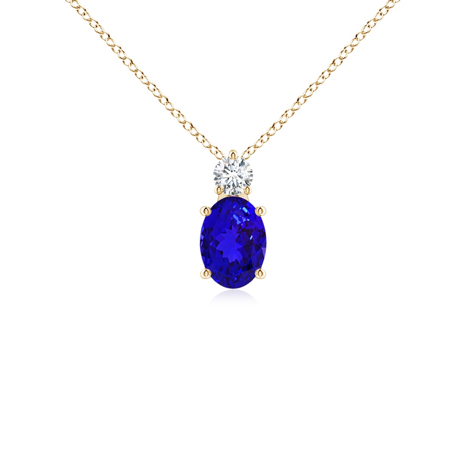 7x5mm AAAA Oval Tanzanite Solitaire Pendant with Diamond in Yellow Gold 