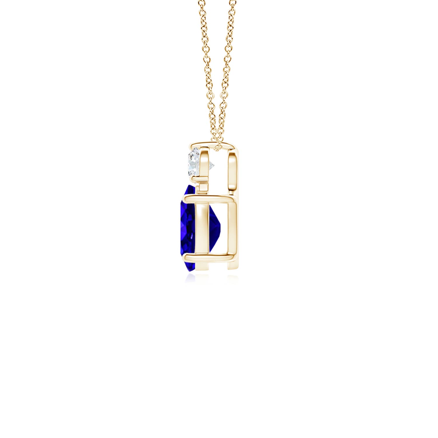 7x5mm AAAA Oval Tanzanite Solitaire Pendant with Diamond in Yellow Gold - side 3