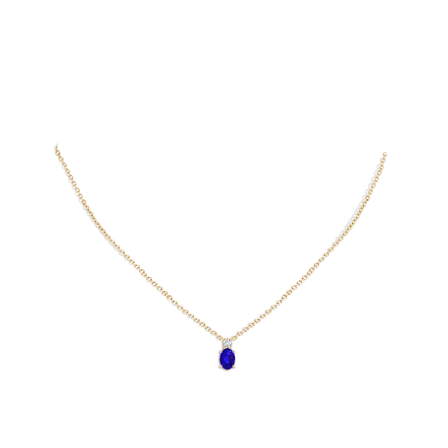 7x5mm AAAA Oval Tanzanite Solitaire Pendant with Diamond in Yellow Gold - body_neck