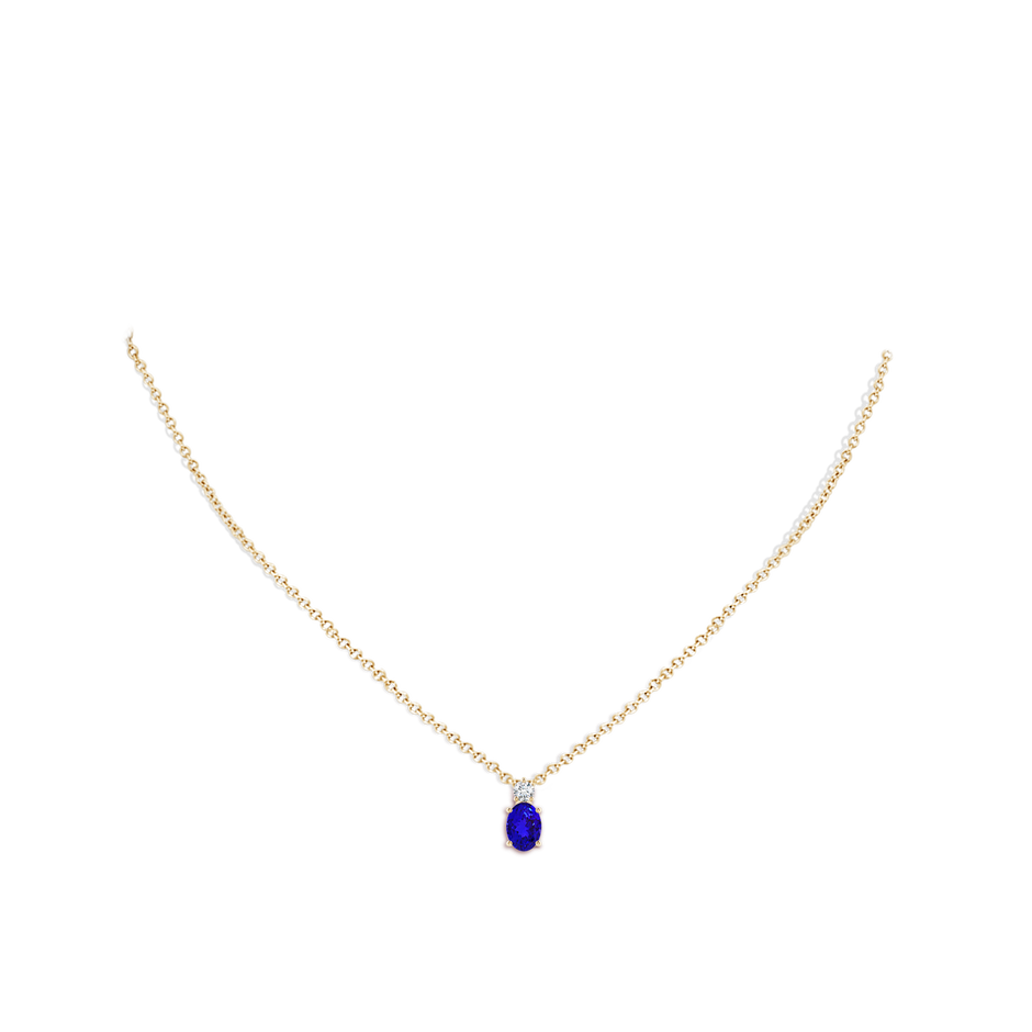 7x5mm AAAA Oval Tanzanite Solitaire Pendant with Diamond in Yellow Gold body-neck