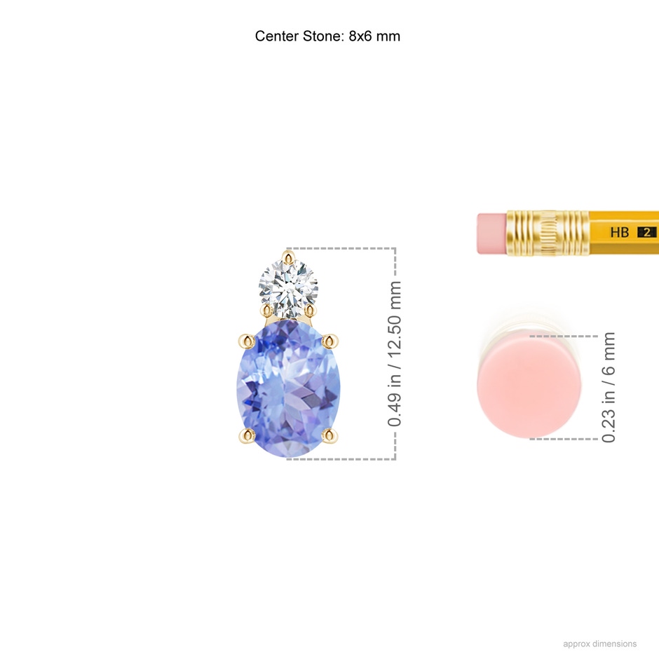 8x6mm A Oval Tanzanite Solitaire Pendant with Diamond in Yellow Gold ruler