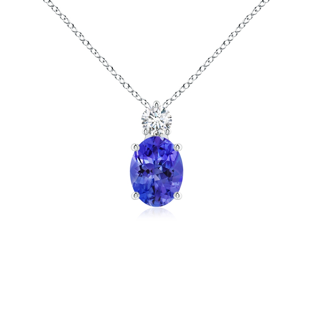 8x6mm AAA Oval Tanzanite Solitaire Pendant with Diamond in White Gold