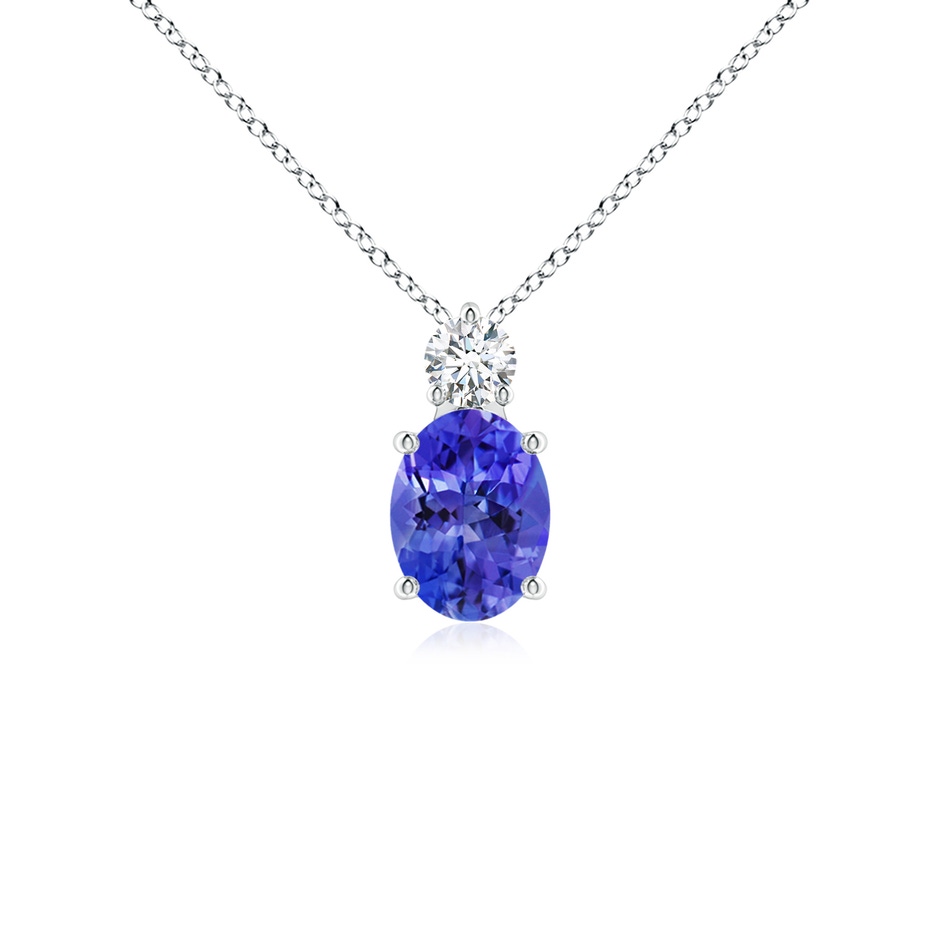 8x6mm AAA Oval Tanzanite Solitaire Pendant with Diamond in White Gold 