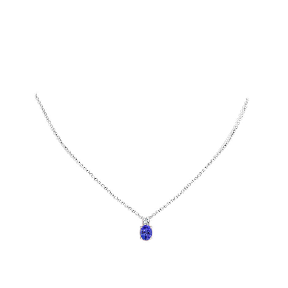 8x6mm AAA Oval Tanzanite Solitaire Pendant with Diamond in White Gold body-neck