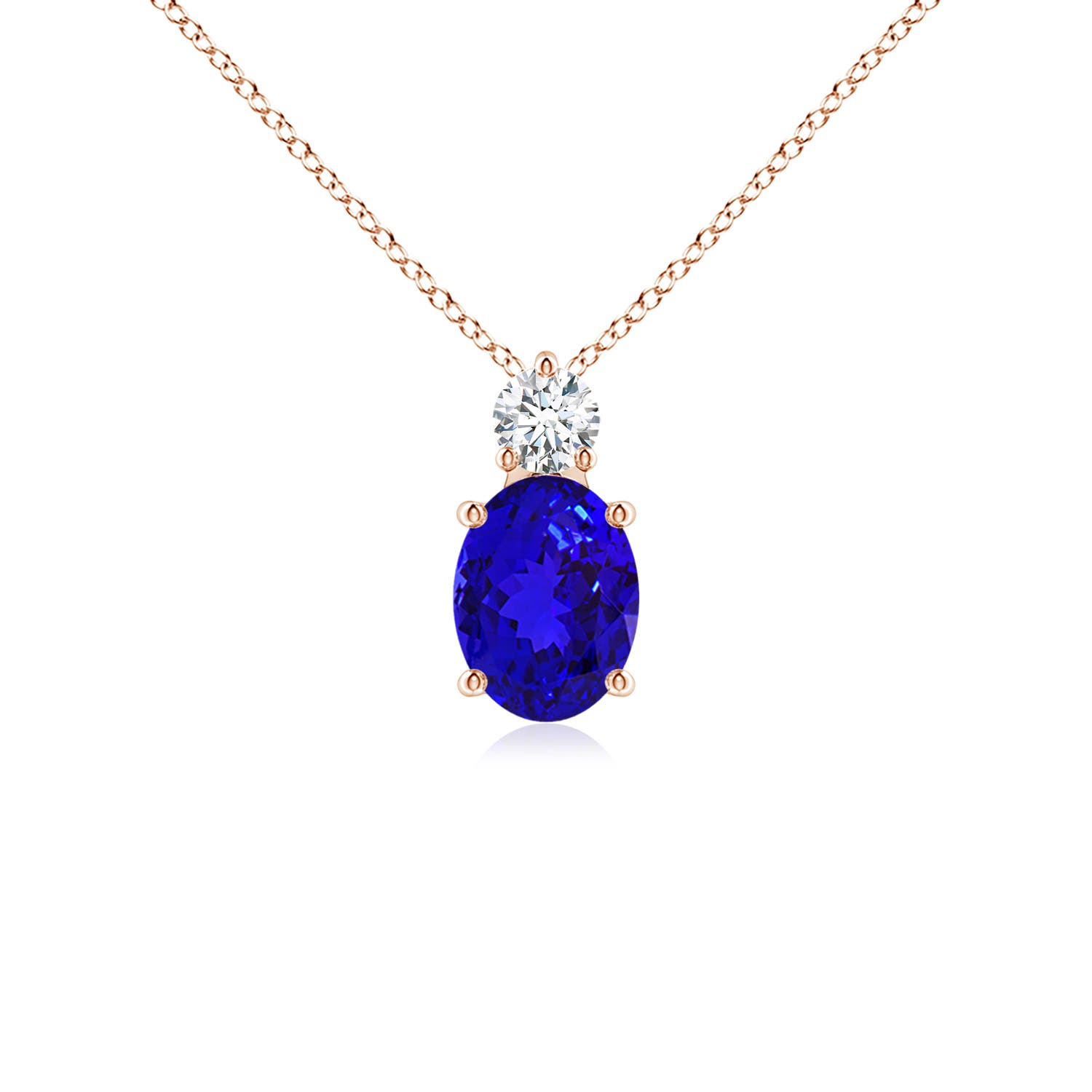8x6mm AAAA Oval Tanzanite Solitaire Pendant with Diamond in Rose Gold