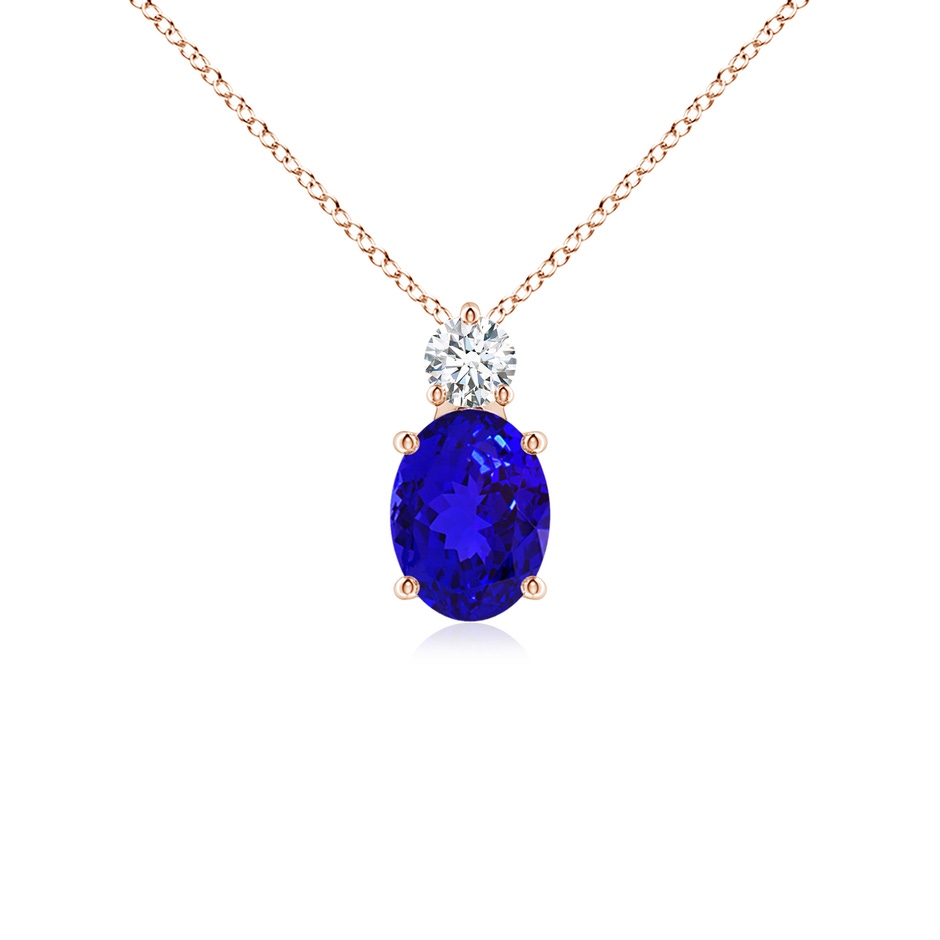 8x6mm AAAA Oval Tanzanite Solitaire Pendant with Diamond in Rose Gold 