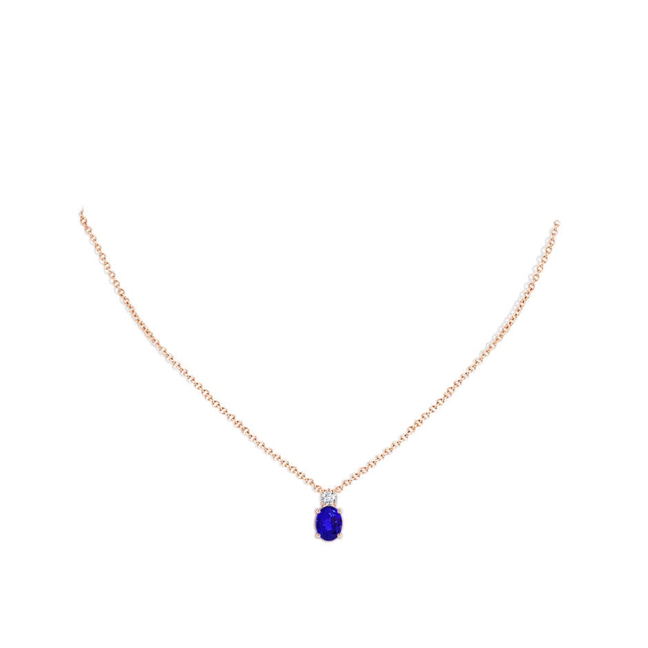 8x6mm AAAA Oval Tanzanite Solitaire Pendant with Diamond in Rose Gold body-neck
