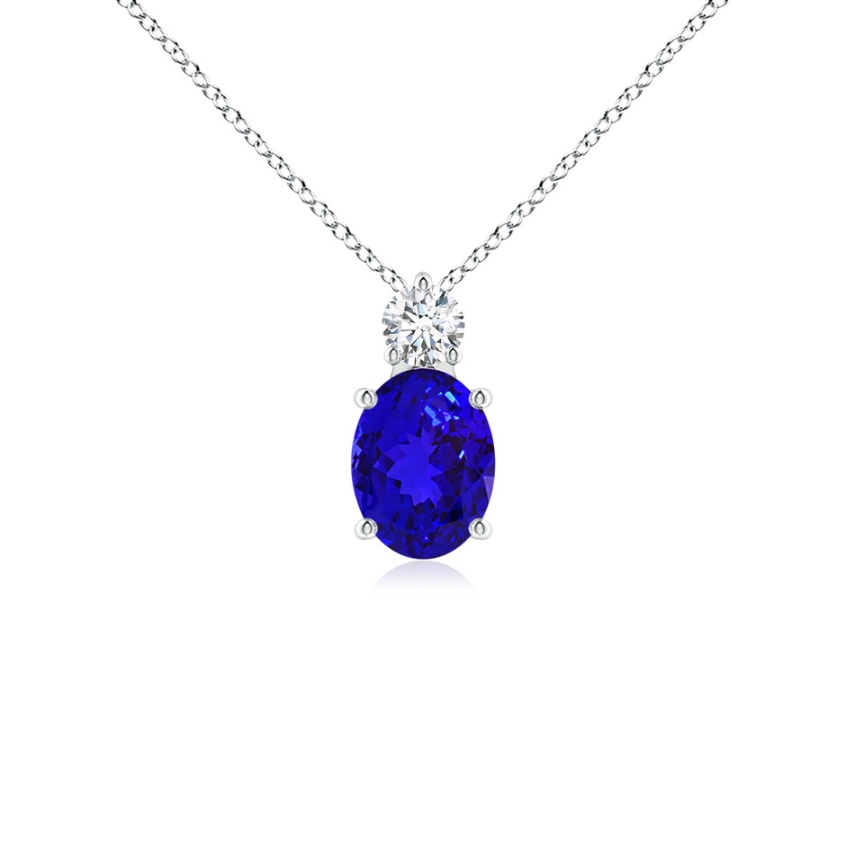 8x6mm AAAA Oval Tanzanite Solitaire Pendant with Diamond in White Gold 