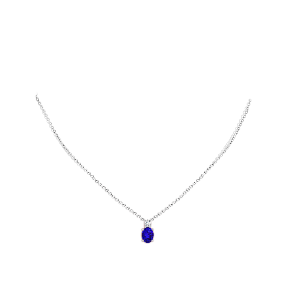 8x6mm AAAA Oval Tanzanite Solitaire Pendant with Diamond in White Gold body-neck