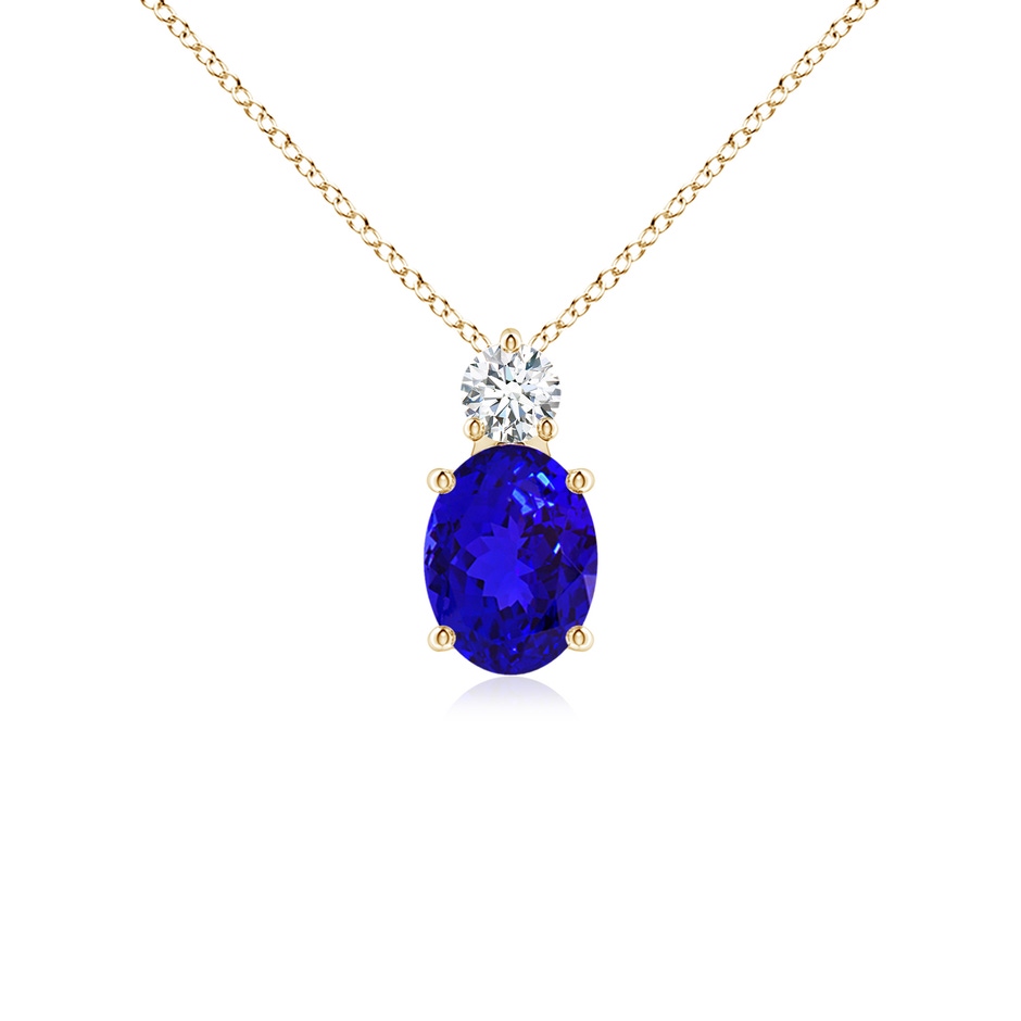 8x6mm AAAA Oval Tanzanite Solitaire Pendant with Diamond in Yellow Gold 