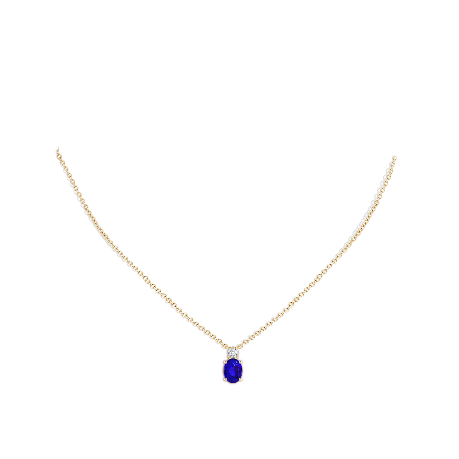8x6mm AAAA Oval Tanzanite Solitaire Pendant with Diamond in Yellow Gold body-neck