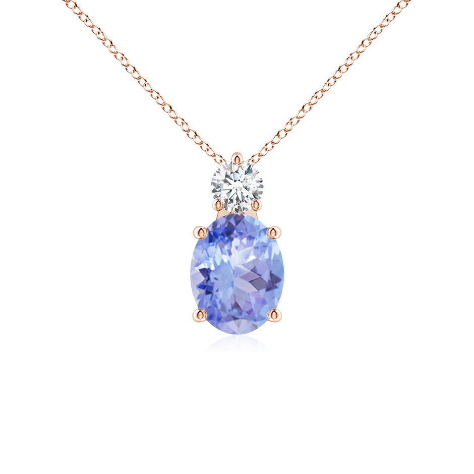9x7mm A Oval Tanzanite Solitaire Pendant with Diamond in Rose Gold 
