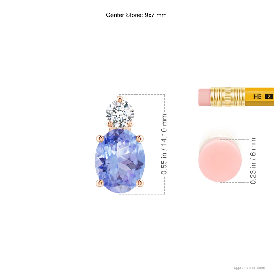 9x7mm A Oval Tanzanite Solitaire Pendant with Diamond in Rose Gold ruler