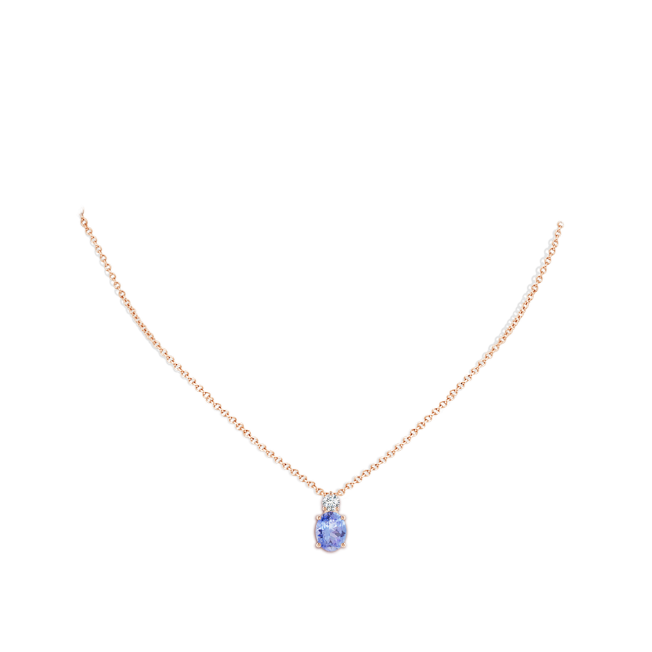 9x7mm A Oval Tanzanite Solitaire Pendant with Diamond in Rose Gold body-neck