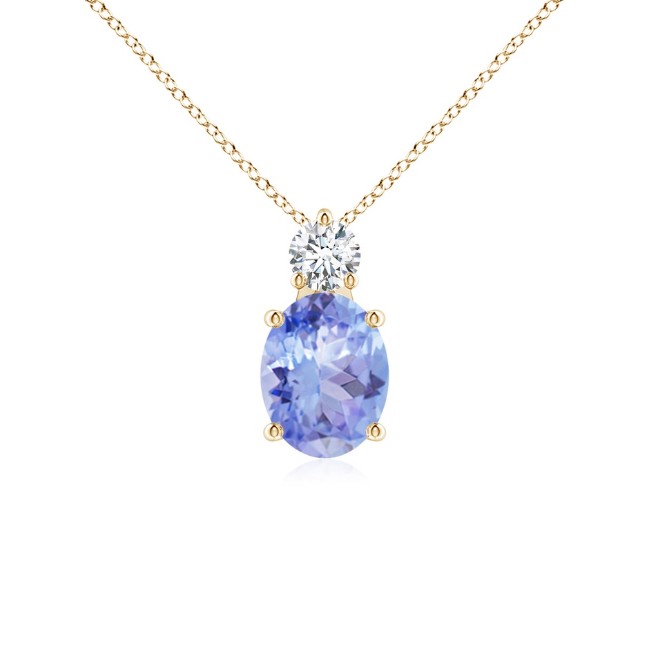 9x7mm A Oval Tanzanite Solitaire Pendant with Diamond in Yellow Gold 