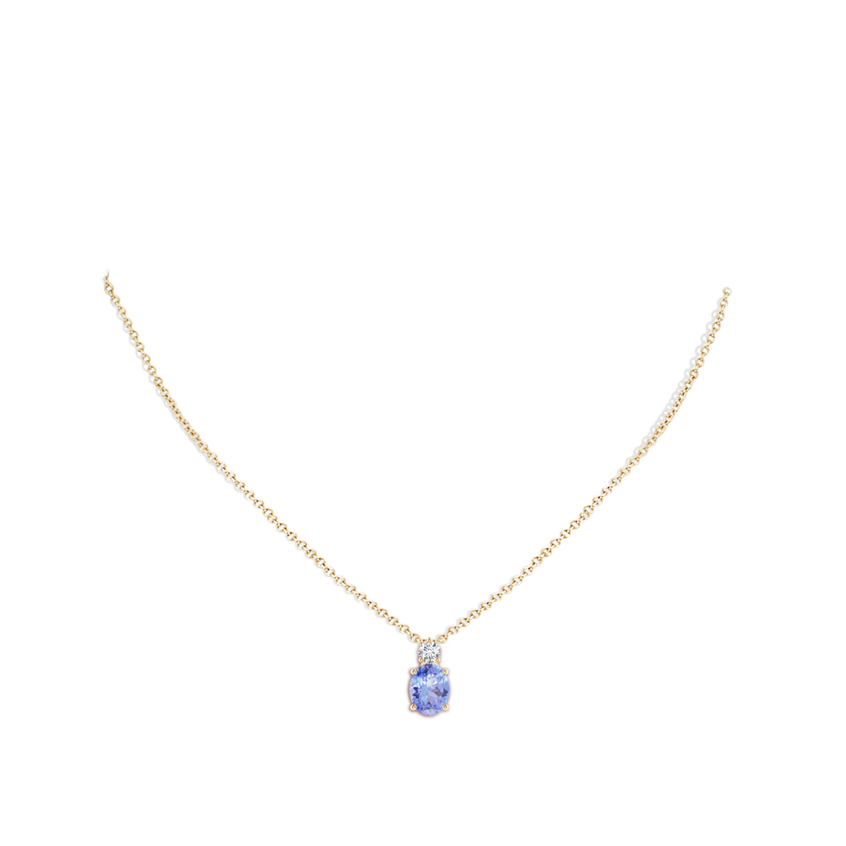 9x7mm A Oval Tanzanite Solitaire Pendant with Diamond in Yellow Gold body-neck