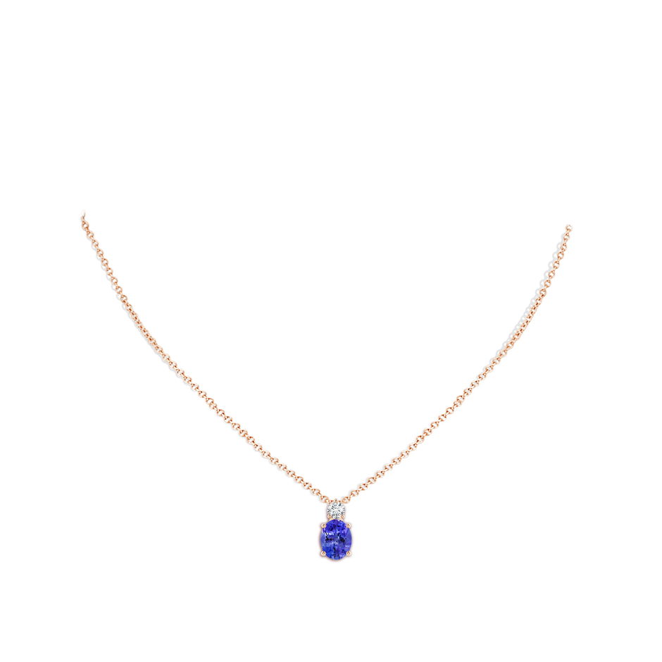 9x7mm AAA Oval Tanzanite Solitaire Pendant with Diamond in Rose Gold body-neck