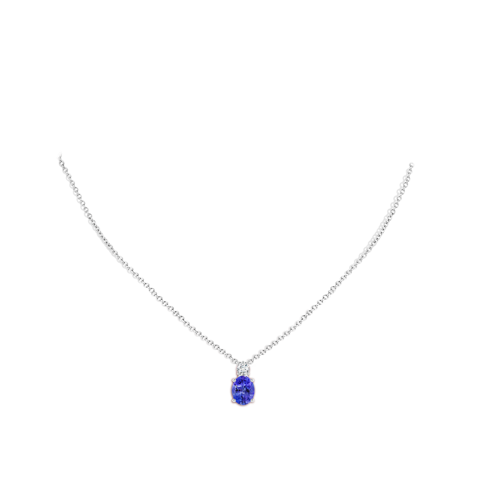 9x7mm AAA Oval Tanzanite Solitaire Pendant with Diamond in White Gold body-neck