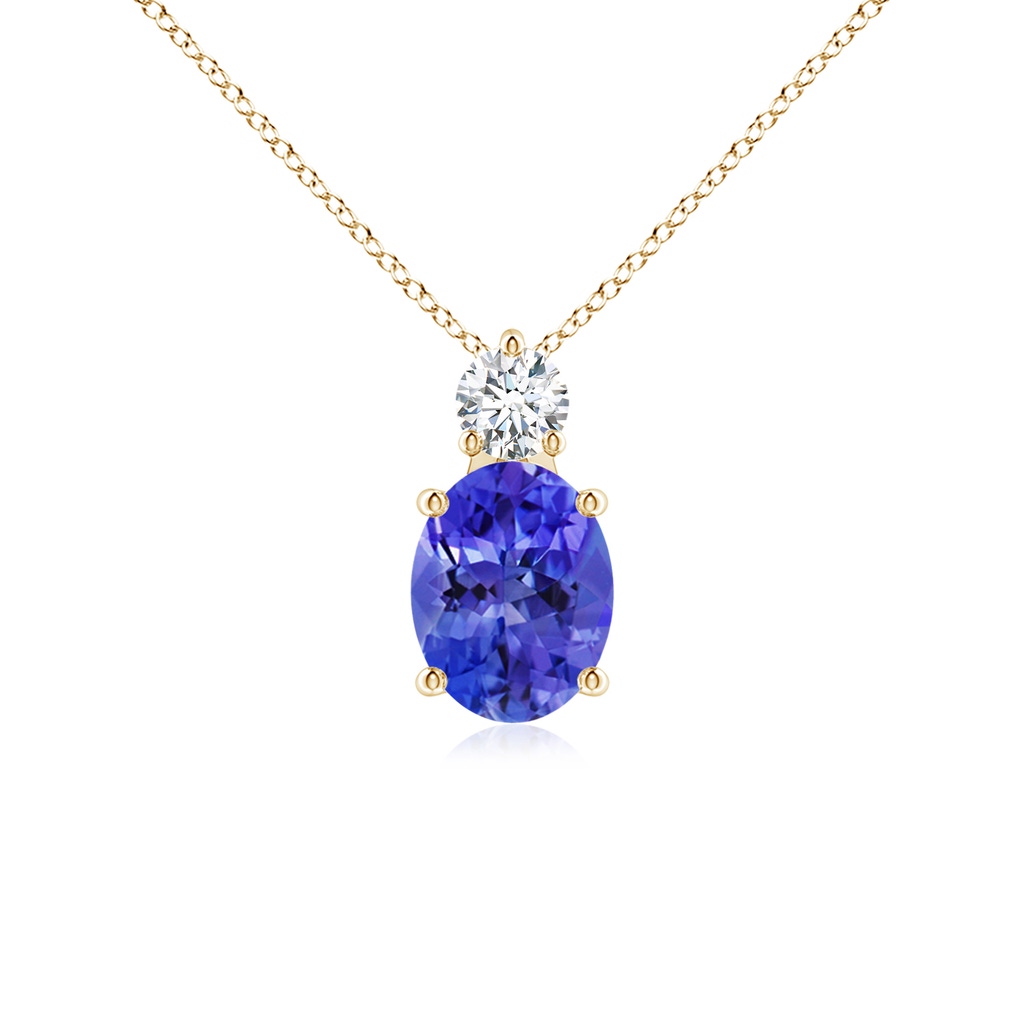 9x7mm AAA Oval Tanzanite Solitaire Pendant with Diamond in Yellow Gold