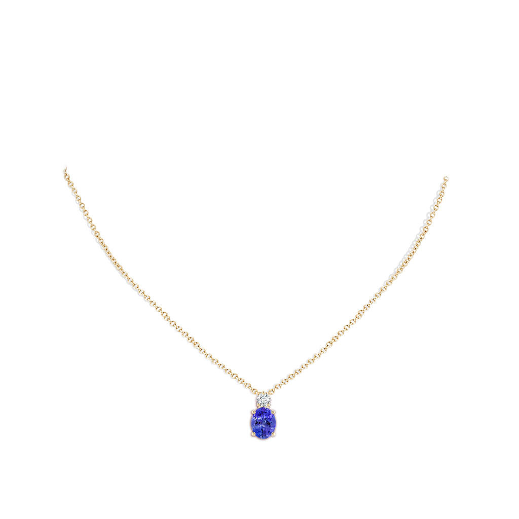 9x7mm AAA Oval Tanzanite Solitaire Pendant with Diamond in Yellow Gold Body-Neck