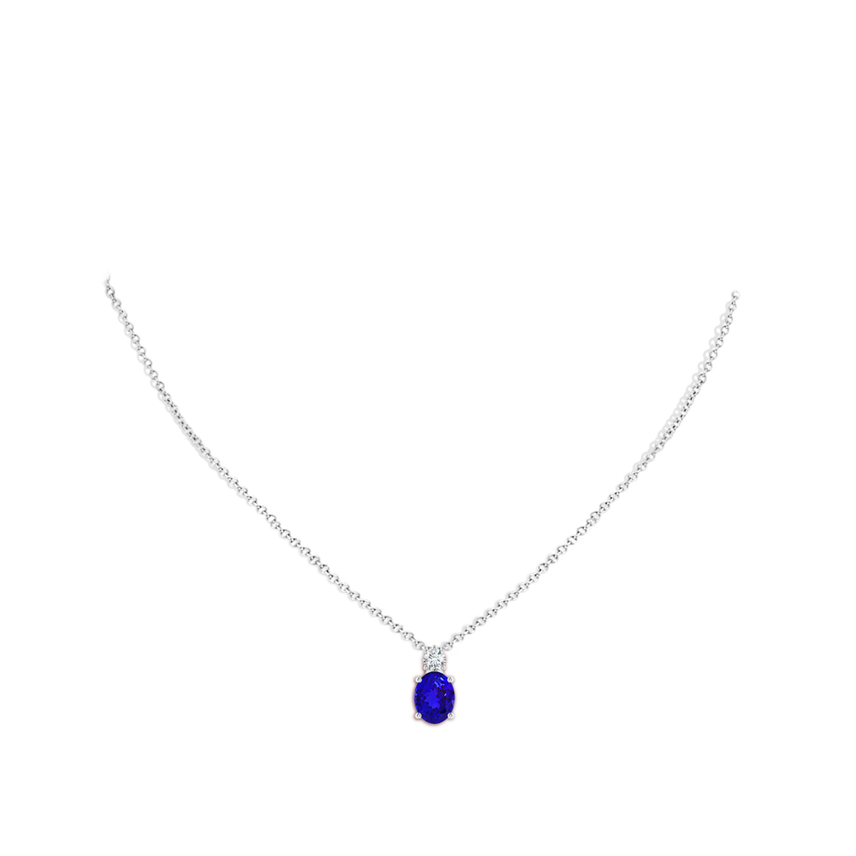 9x7mm AAAA Oval Tanzanite Solitaire Pendant with Diamond in P950 Platinum body-neck