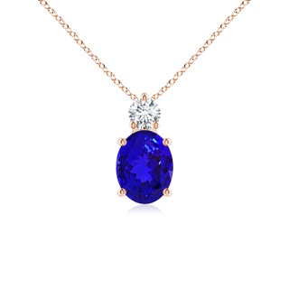 9x7mm AAAA Oval Tanzanite Solitaire Pendant with Diamond in Rose Gold