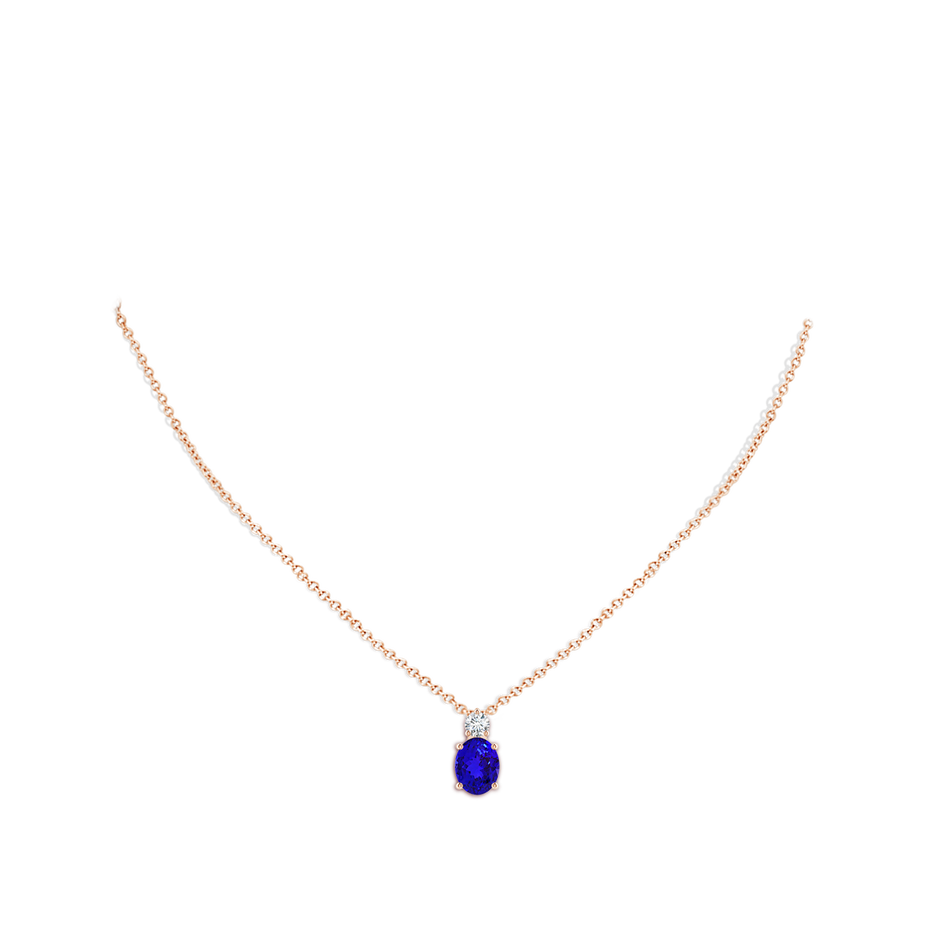 9x7mm AAAA Oval Tanzanite Solitaire Pendant with Diamond in Rose Gold body-neck