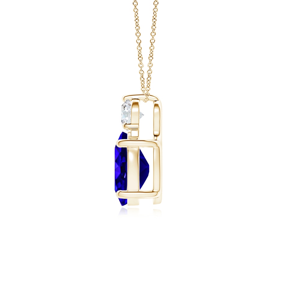 9x7mm AAAA Oval Tanzanite Solitaire Pendant with Diamond in Yellow Gold side-1