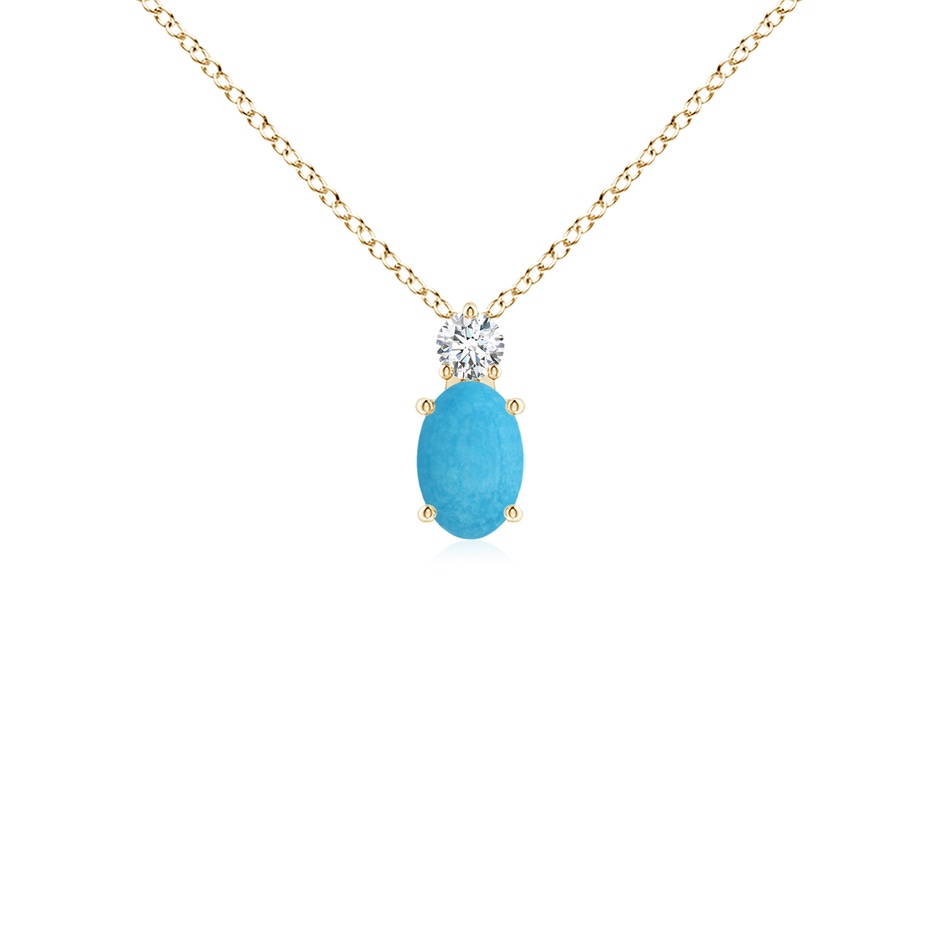 6x4mm A Oval Turquoise Solitaire Pendant with Diamond in Yellow Gold 