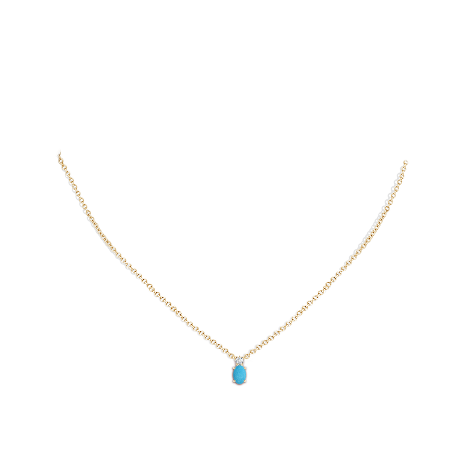 6x4mm A Oval Turquoise Solitaire Pendant with Diamond in Yellow Gold body-neck