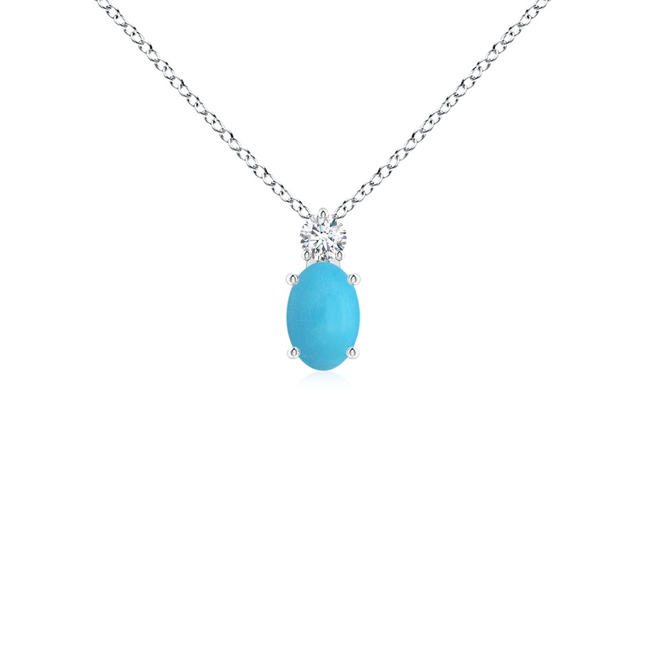 6x4mm AA Oval Turquoise Solitaire Pendant with Diamond in White Gold 