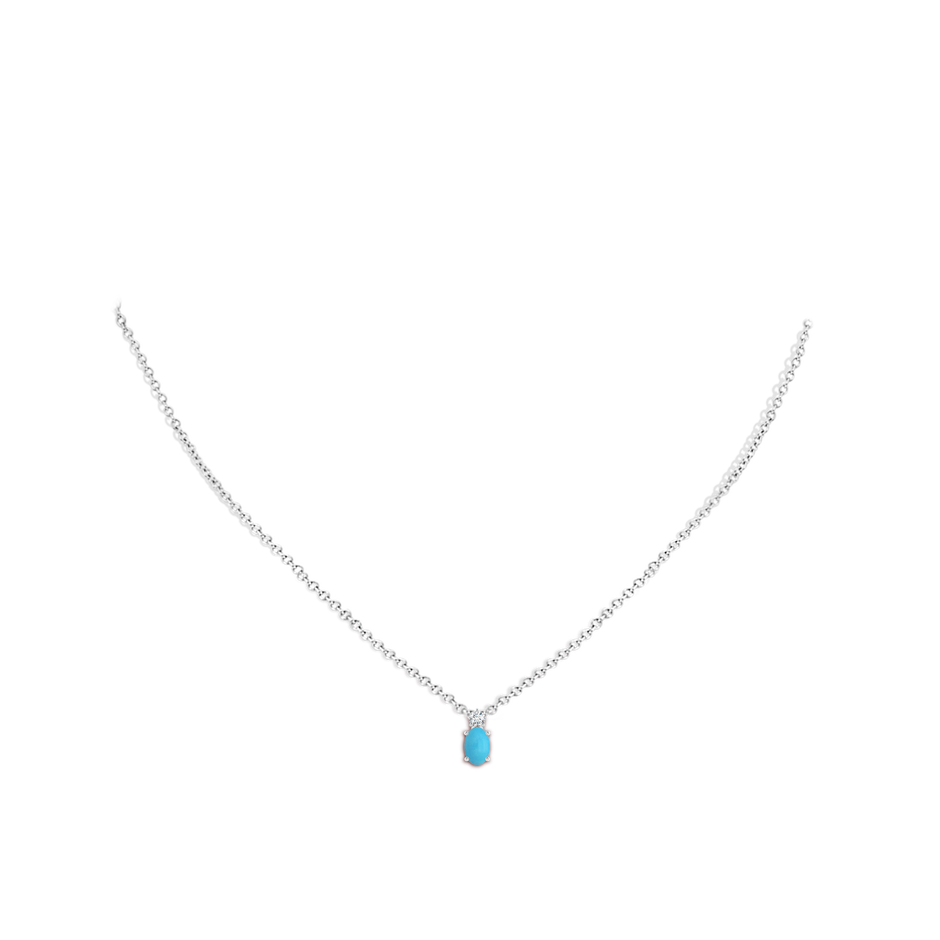6x4mm AA Oval Turquoise Solitaire Pendant with Diamond in White Gold body-neck