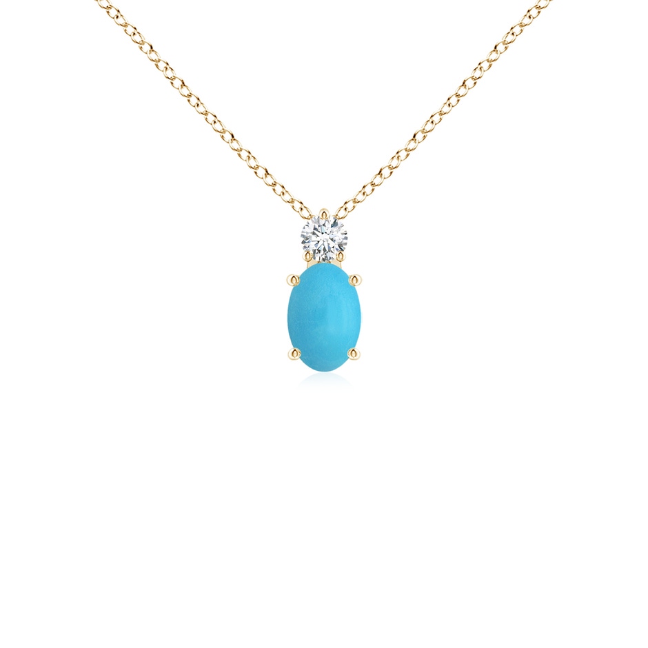 6x4mm AA Oval Turquoise Solitaire Pendant with Diamond in Yellow Gold 