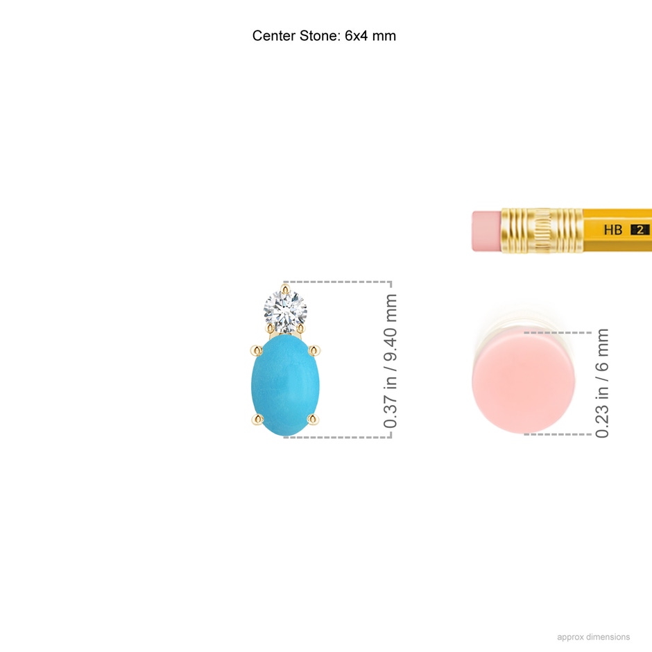 6x4mm AA Oval Turquoise Solitaire Pendant with Diamond in Yellow Gold ruler