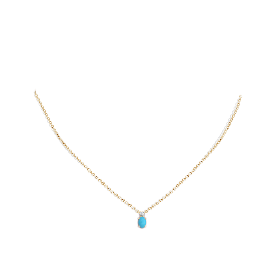 6x4mm AA Oval Turquoise Solitaire Pendant with Diamond in Yellow Gold body-neck