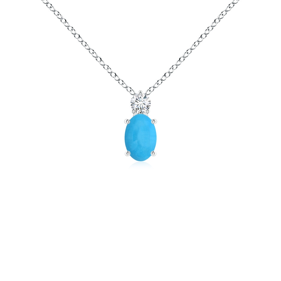 6x4mm AAA Oval Turquoise Solitaire Pendant with Diamond in S999 Silver 
