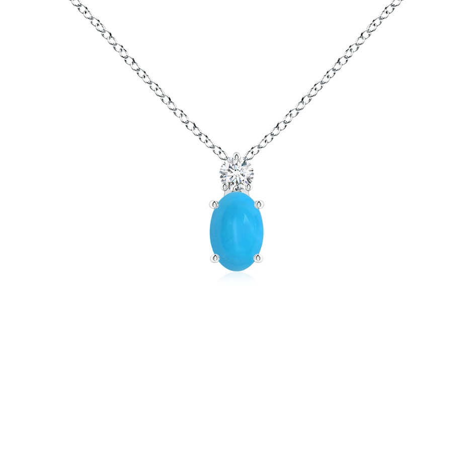 6x4mm AAAA Oval Turquoise Solitaire Pendant with Diamond in S999 Silver 