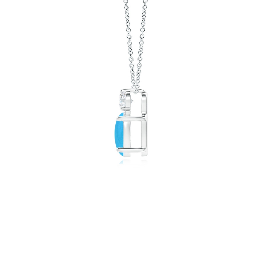 6x4mm AAAA Oval Turquoise Solitaire Pendant with Diamond in White Gold side-1