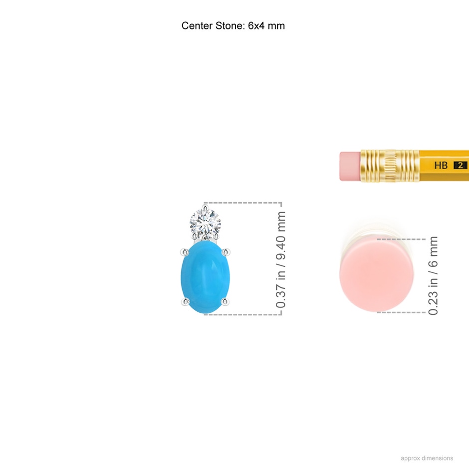 6x4mm AAAA Oval Turquoise Solitaire Pendant with Diamond in White Gold ruler