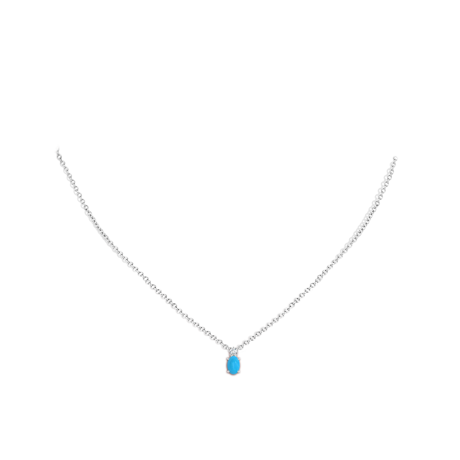 6x4mm AAAA Oval Turquoise Solitaire Pendant with Diamond in White Gold body-neck