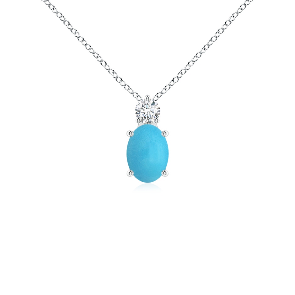 7x5mm AA Oval Turquoise Solitaire Pendant with Diamond in White Gold 