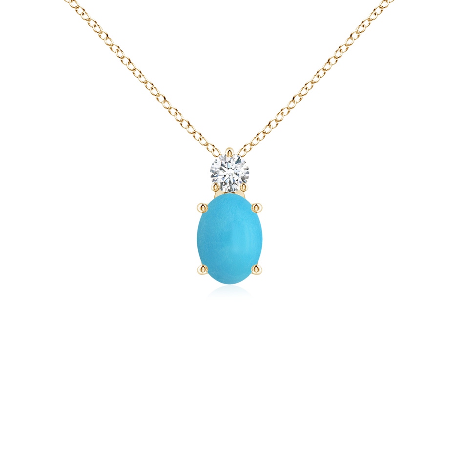 7x5mm AA Oval Turquoise Solitaire Pendant with Diamond in Yellow Gold 