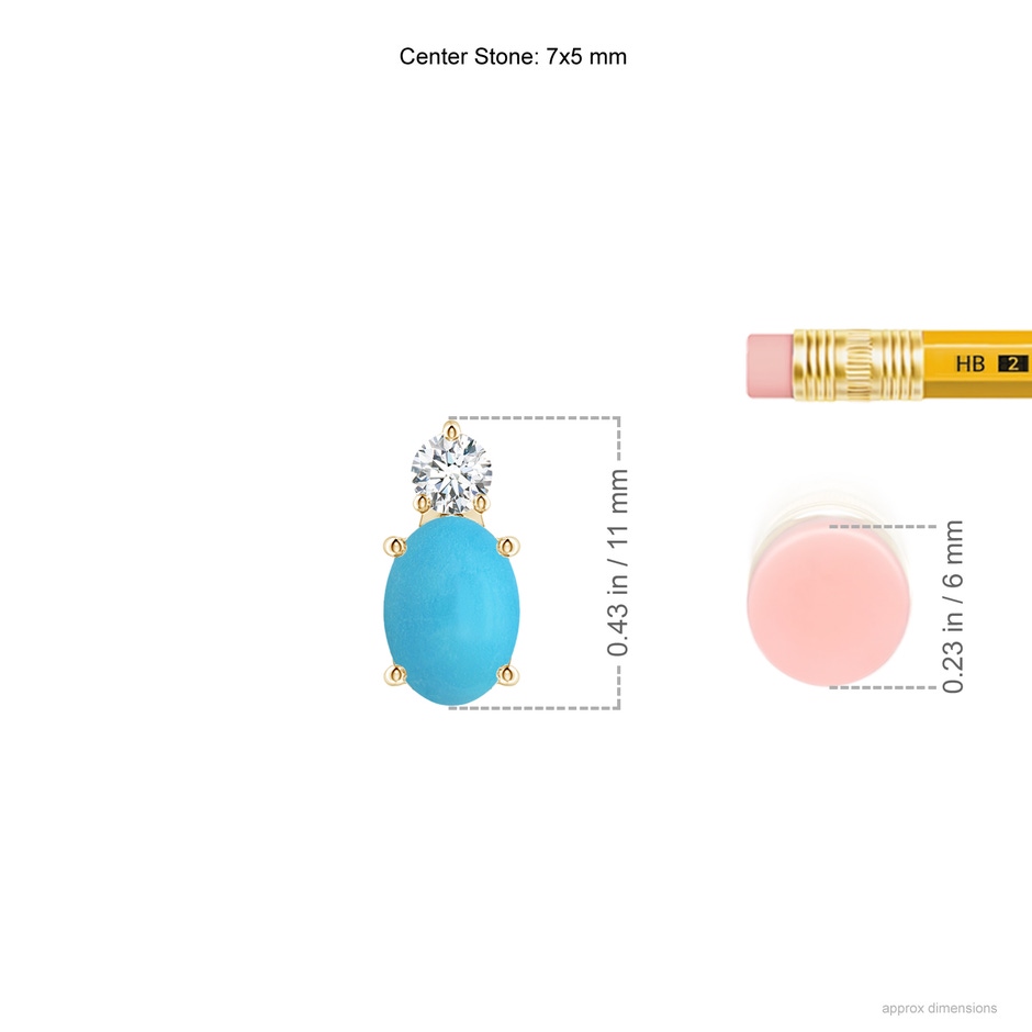 7x5mm AA Oval Turquoise Solitaire Pendant with Diamond in Yellow Gold ruler