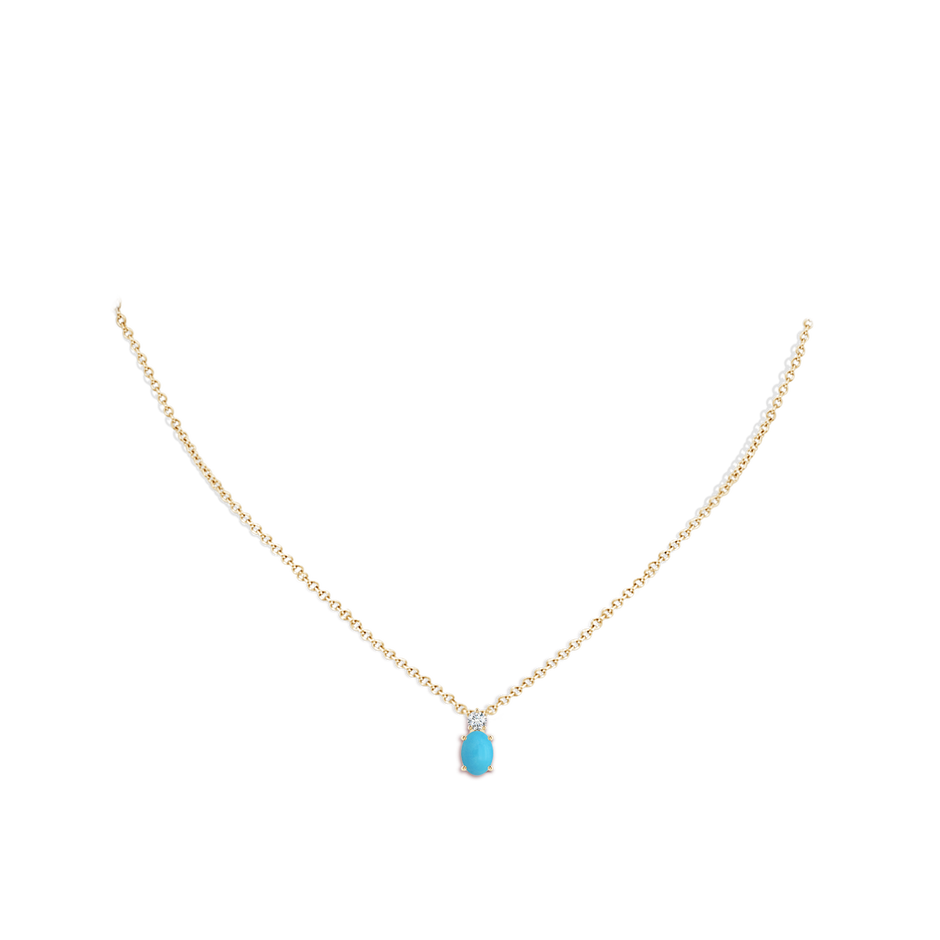 7x5mm AA Oval Turquoise Solitaire Pendant with Diamond in Yellow Gold body-neck