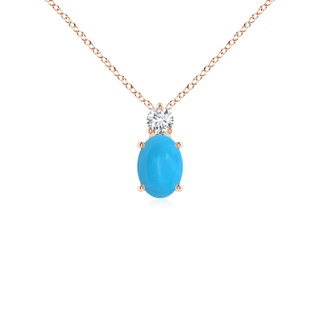 7x5mm AAAA Oval Turquoise Solitaire Pendant with Diamond in Rose Gold