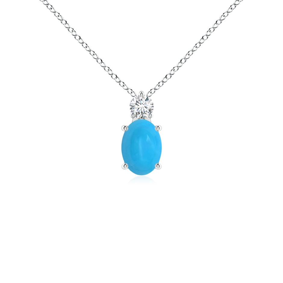 7x5mm AAAA Oval Turquoise Solitaire Pendant with Diamond in S999 Silver 